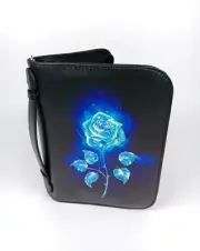 Book Cover Carrying Case Blue Burning Rose Handle Pockets Zip Up