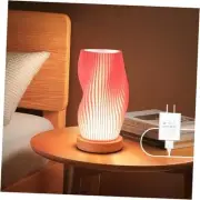 LED Bedside Table Lamp with Wooden Base, 3D Printing Lampshade, Dimmable 3