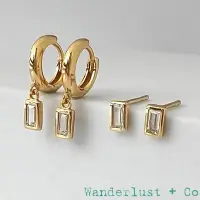 在飛比找Yahoo!奇摩拍賣優惠-Wanderlust+Co 澳洲品牌 方鑽耳環X金色小圓耳環