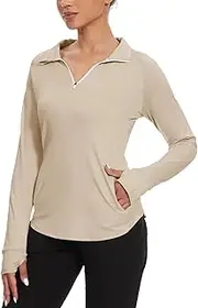 [M MOTEEPI] Long Sleeve Shirts for Women with Thumb Hole Quick-Dry Womens Golf Shirt Pullover UPF 50+ Ladies Sun Shirts