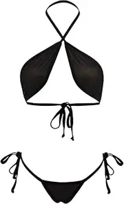 [Generic] Bikini Sheer Mini Micro Bikinis See Thru Wrap Around Top G String Thong Bottom Skimpy Swimsuits