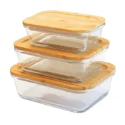 Pebbly Rectangular Food Storage Containers with Bamboo Lid (Set of 3)
