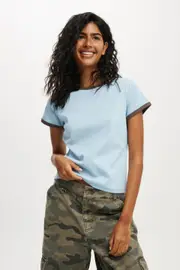 [Cotton On Women] Cotton On Women - 90S Baby Tee - Serene blue/dark truffle tipping M SERENE BLUE/DARK TRUFFLE TIPPING