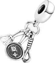 [ZURWTCH] Spatula, Frying Pan & Whisk Dangle Charm Fit Women Bracelet Necklaces Fashion Gifts 925 Sterling Silver DIY Jewelry, Silver, Zircon