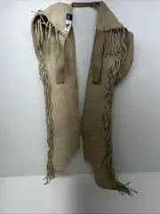 New Tan Whitman Show Chaps With Fringe Adjustable Waist 43” L-49