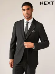 Black Tailored Fit Wool Blend Motionflex Suit Jacket (B37116) | $207