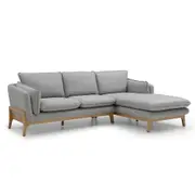 Modern Furniture BRONTE 3 Seater Sofa with Right Chaise - Light Grey & Oak