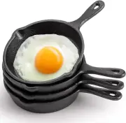 Small Frying Pans 4pcs Mini Cast Iron Skillets w/ Drip-Spouts for Grill Stove