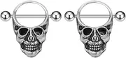 [Niaspi] 14G Skeleton Skull Nipple Rings for Women Stainlesss Steel Vintage Halloween Nipplerings Nipple Straight Barbell Scary Nipple Piercing Jewelry, Stainless Steel, no gemstone