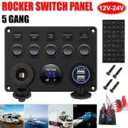 5 Gang 12V Rocker Switch Panel For Car Boat Marine LED USB Charger ON-OFF Toggle