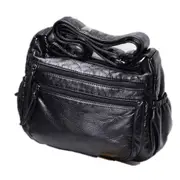 Solid Color PU Shoulder Bag Ladies Messenger Bag Soft Backpack Travel Bag (Black)