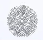 GZZYPZ 316 Stainless Cast Iron Skillet Cleaner Chainmail ,Stainless Steel Chain Scrubber, Round Stainless Steel, Lightweight, Flexible Chain Mail Scrubber, For Pre-Seasoned Pan,Griddle Pans, BBQ Grills and More Pot Cookware- Round 7 Inch Diameter (Silver)