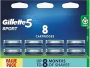 Gillette Men's 5 Sport Shaving Razor Blades (8 Pieces)
