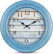 eYotto 18inch Large Indoor Outdoor Clock Waterproof Wall Clock with Thermometer Hygrometer Battery Operated Silent Non-Ticking for Patio Pool Bathroom Garden Beach House, Oversized Blue Nautical Style