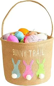 INough Easter Basket Egg Buckets Jute for Kids Rabbit Baskets with Cute Ears, Easter Baskets Stuffers for Babies Bunny Trail Bags Easter Totes for Party