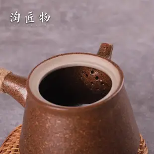 復古柴燒粗陶側把手柄茶壺