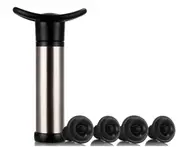 Wine Saver Pump Preserver with 4 Vacuum Bottle Stoppers - Stainless