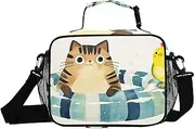Insulated Lunch Box Cartoon Cat Chick for Women Men - Ideal for Work, Picnics - Includes Adjustable Shoulder Strap