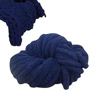 Plush Chenille Chunky Crochet Yarn for Hand Knitting, Soft Jumbo Bulky F-Luffy Yarn for Crocheting Blanket Scarf DIYs Bulky Yarn, Navy Blue
