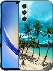 [SuzaCase] Back Case for Samsung Galaxy A34 5G, Galaxy A34 5G Case with Stylish Tropical Beach Palm Tree Design Printed Cute, Sleek Durable Hardshell Protective Case/Cover for Samsung A34 5G