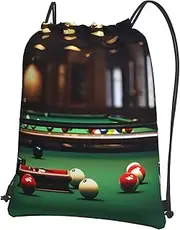 EdWal Billiard Print Drawstring Backpack Gym Bags Sports Bags With Zipper Pocket For Travel Swimming Beach, Black, One Size