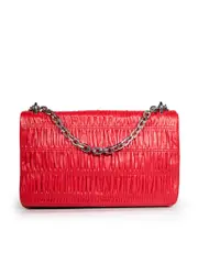 Fuoco Red Nappa Gaufre Chain Crossbody Bag