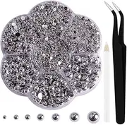 Makandup 6000 Pcs Nail Pearls for Art, Silver Half Flatback for Crafts, Face Eyes Makeup, Round Flat Back for Charms DIY Crafting Decorations Accessories