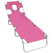 Portable Camping Bed With Head Cushion Folding Patio Outdoor Lounger Pool Sunbed
