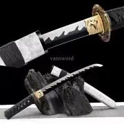 Handmade Japanese Tanto Manganese Steel Sword Black Blade Full Tang Mini Knife.