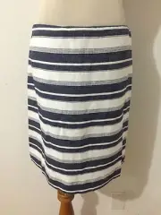 Ann Taylor LOFT A-Line Skirt Navy & White Linen/Cotton Blend Size 2 NWT!