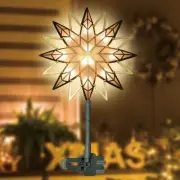 12" 10L Christmas Snowflake Tree Topper (Gold), Star Tree Light, Warm White