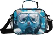 Cat Underwater Swim Insulated Lunch Box for Women Men - Ideal for Work, Picnics - Includes Adjustable Shoulder Strap