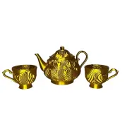 Gold Heart Tea Set Teapot with 2 Cups Ornate Textured Design Decorative Plastic