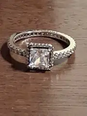 Authentic PANDORA Square Sparkle Halo Ring Silver (Size 8)
