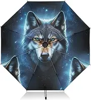 [RPLIFE] Travel Umbrella, Lightweight Durable Automatic Open/close Umbrella for Women, Travel Umbrellas for Rain, Wind and Sun, Wolf Face