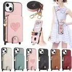 Leather Card Wallet Slot Lanyard Cover Case For iPhone 16 Pro Max 15 14 13 12 11