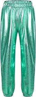 [Loodgao] Kids Girls High Waist Sweatpant Glossy Metallic Dance Pants Dancer Dancewear Streetwear Hip Hop Jazz Trousers