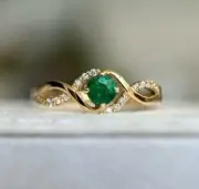 Real 1.46 Ct Round Cut Natural Emerald Diamond Proposal Ring14K solidYellow gold