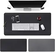Waterproof PU Leather Mouse Pad - Double Sided Portable Gaming Mousepad for Laptop, Home Office Table Protector (Black/Grey, 90x50cm)
