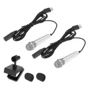 2Pcs Mini Microphone, Mic Tiny Microphone Type C Sponge Cover Silver