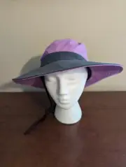 SUNSHADE OSFM Women's Purple & Gray Ponytail Sun Hat w Neck Rope UPF 50+NWT