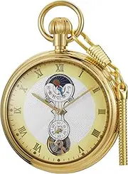 [Alwesam] Resistance Full Steel Pocket Watch Mechanical Hand Wind Antique Clock Honed Stainless Original with Chain & Box