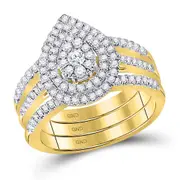14k Yellow Gold Round Diamond Cluster Bridal Wedding Ring Set 3/4 Cttw