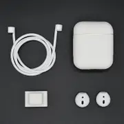 For AirPods 2nd Gen Case, 3in1 Silicone Protective Cover, Ear Clips & Anti-Lost Neck Rope, White