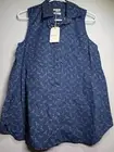 STEVEN ALAN Women's Riley Blue With Birds Sleeveless Button Down Blouse Sz L NWT
