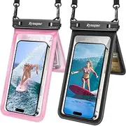 Double Space Waterproof Phone Pouch, 2 Pack Waterproof Phone Case with Lanyard for iPhone 15 Pro Max Galaxy S23 Pixel 7a up to 8.5’’, Cellphone Dry Bag for Beach Vacation Travel Cruise Essentials