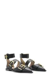 AllSaints Sutton Ankle Strap Pointed Toe Flat in Black at Nordstrom, Size 11Us