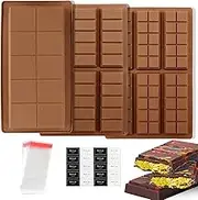 YRYUNRUI 3PCS Chocolate Bar Molds, Silicone Candy Molds with 100 Storage Bags & 100 Stickers, Break Apart Wax Melt Mold Non-Stick Pistachio for Energy Protein DIY Handmade Gifts