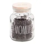 Rae Dunn Clear Mom Life Bobby Pins Holder Small Glass Lidded Jar