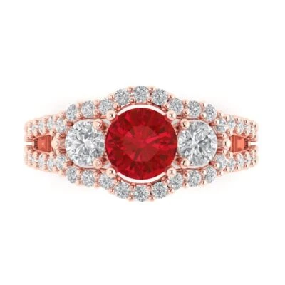 2.16Ct Round Cut Simulated Ruby Solid 14K/18K Gold Engagement Ring